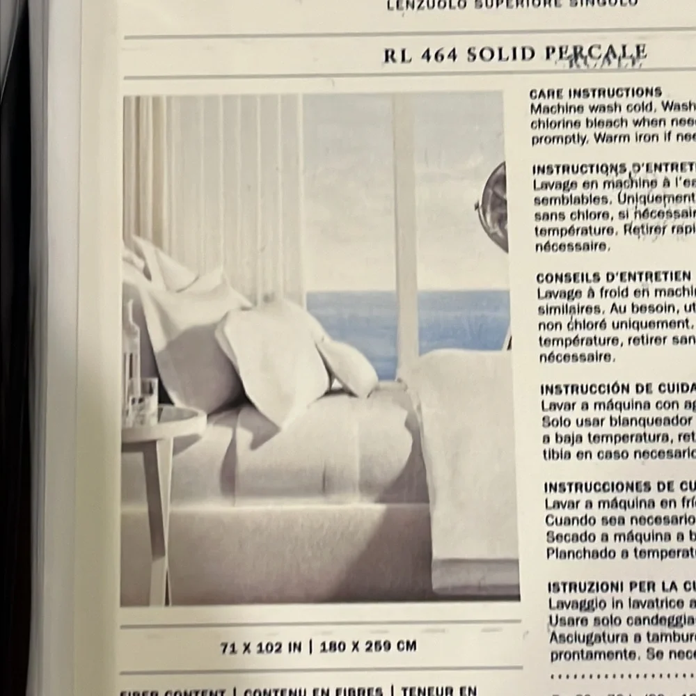 Ralph Lauren RL 464 Solid Percale Twin Flat + Extra Deep Fitted Sheet set Tux
